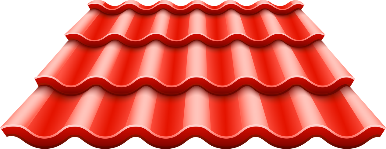 Red corrugated tile element of roof. Isolated on white. PNG